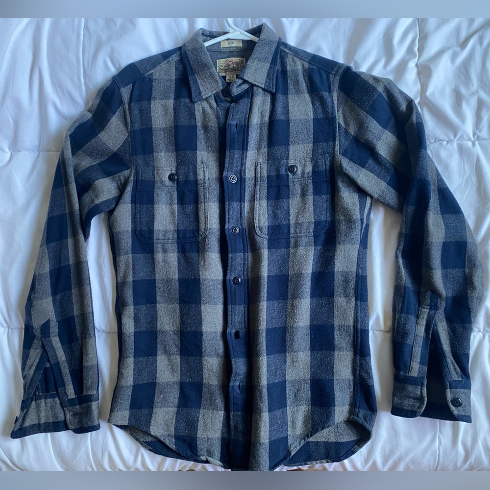 J. Crew Navy and Gray Checkered Shirt